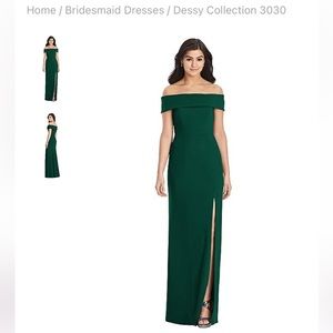 Dessy Off the Shoulder Crepe Gown 3030 Size 12 Hunter Green